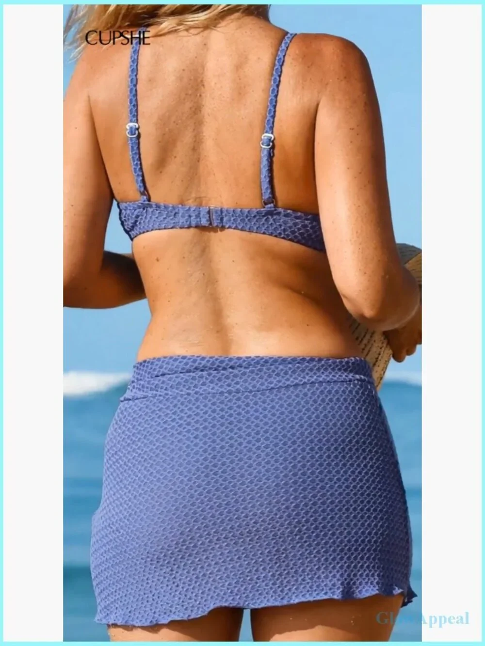 3 Piece Triangle Bikini Set with Twist Sarong, Adjustable Straps, Removable Cups
